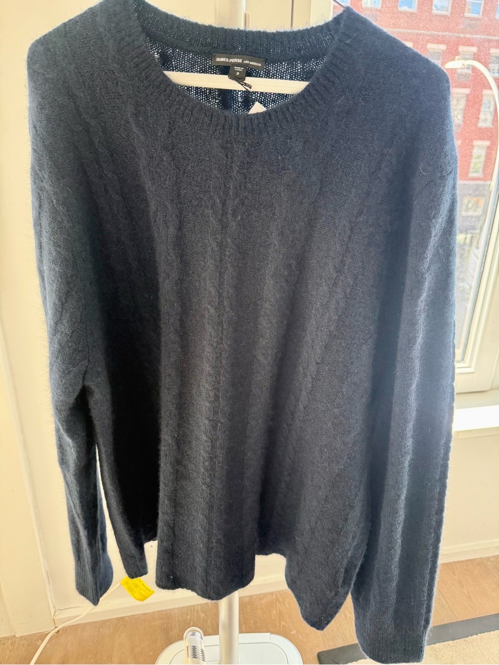 James Perse Men's Cashmere Cable Knit Crewneck Sweater - Navy NWT Size L